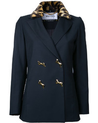 Темно-синяя куртка с леопардовым принтом