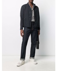 Мужская темно-синяя льняная куртка-рубашка от Aspesi