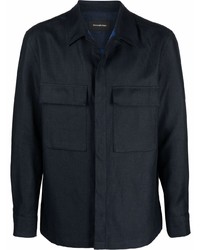 Мужская темно-синяя льняная куртка-рубашка от Z Zegna
