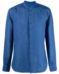 Мужская темно-синяя льняная рубашка с длинным рукавом от 120% Lino