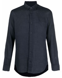 Мужская темно-синяя льняная рубашка с длинным рукавом от Armani Exchange