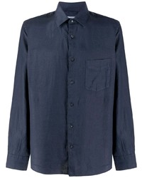 Мужская темно-синяя льняная рубашка с длинным рукавом от Aspesi