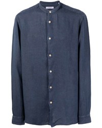 Мужская темно-синяя льняная рубашка с длинным рукавом от Boglioli