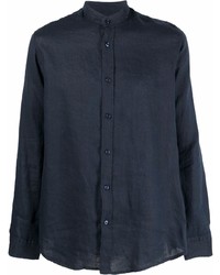 Мужская темно-синяя льняная рубашка с длинным рукавом от BOSS