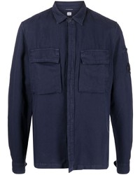 Мужская темно-синяя льняная рубашка с длинным рукавом от C.P. Company