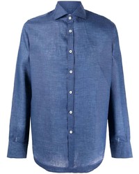 Мужская темно-синяя льняная рубашка с длинным рукавом от Canali