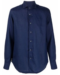Мужская темно-синяя льняная рубашка с длинным рукавом от Corneliani