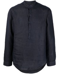 Мужская темно-синяя льняная рубашка с длинным рукавом от Costumein