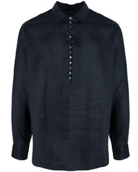Мужская темно-синяя льняная рубашка с длинным рукавом от Dolce & Gabbana