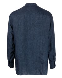 Мужская темно-синяя льняная рубашка с длинным рукавом от Tagliatore