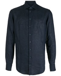 Мужская темно-синяя льняная рубашка с длинным рукавом от Giorgio Armani