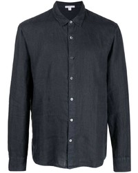 Мужская темно-синяя льняная рубашка с длинным рукавом от James Perse