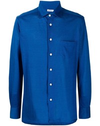 Мужская темно-синяя льняная рубашка с длинным рукавом от Kiton