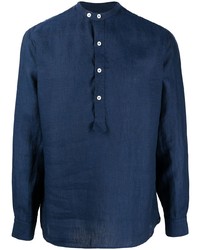 Мужская темно-синяя льняная рубашка с длинным рукавом от Lardini