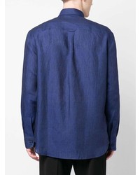 Мужская темно-синяя льняная рубашка с длинным рукавом от Brioni