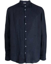 Мужская темно-синяя льняная рубашка с длинным рукавом от Massimo Alba