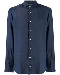 Мужская темно-синяя льняная рубашка с длинным рукавом от MC2 Saint Barth