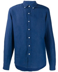 Мужская темно-синяя льняная рубашка с длинным рукавом от Michael Kors