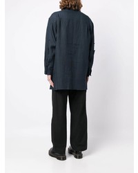 Мужская темно-синяя льняная рубашка с длинным рукавом от Yohji Yamamoto