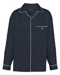Мужская темно-синяя льняная рубашка с длинным рукавом от Prada