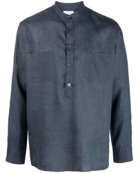 Мужская темно-синяя льняная рубашка с длинным рукавом от PT TORINO