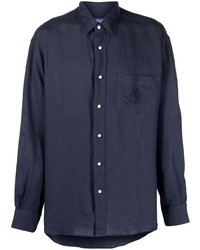 Мужская темно-синяя льняная рубашка с длинным рукавом от Ralph Lauren Purple Label