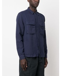 Мужская темно-синяя льняная рубашка с длинным рукавом от C.P. Company