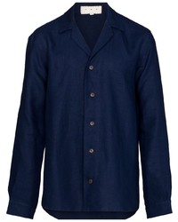 Мужская темно-синяя льняная рубашка с длинным рукавом от SMR Days