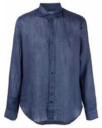 Мужская темно-синяя льняная рубашка с длинным рукавом от Tintoria Mattei