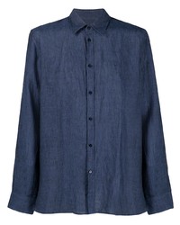 Мужская темно-синяя льняная рубашка с длинным рукавом от Trussardi