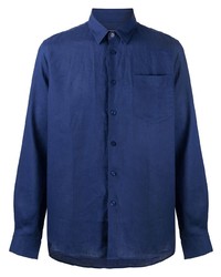 Мужская темно-синяя льняная рубашка с длинным рукавом от Vilebrequin