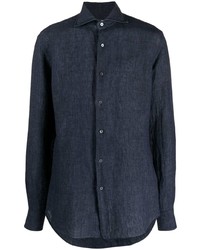 Мужская темно-синяя льняная рубашка с длинным рукавом от Xacus