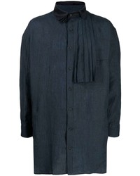 Мужская темно-синяя льняная рубашка с длинным рукавом от Yohji Yamamoto