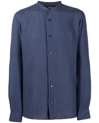 Мужская темно-синяя льняная рубашка с длинным рукавом от Z Zegna
