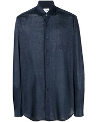 Мужская темно-синяя льняная рубашка с длинным рукавом от Zilli