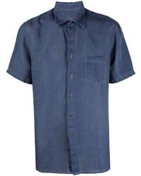 Мужская темно-синяя льняная рубашка с коротким рукавом от 120% Lino