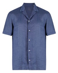 Мужская темно-синяя льняная рубашка с коротким рукавом от Altea