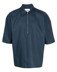 Мужская темно-синяя льняная рубашка с коротким рукавом от Jil Sander