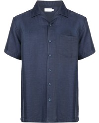Мужская темно-синяя льняная рубашка с коротким рукавом от Onia
