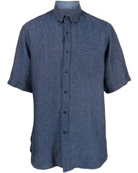 Мужская темно-синяя льняная рубашка с коротким рукавом от Paul & Shark
