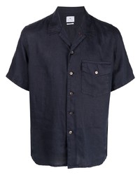 Мужская темно-синяя льняная рубашка с коротким рукавом от PS Paul Smith