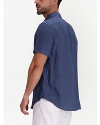 Мужская темно-синяя льняная рубашка с коротким рукавом от Emporio Armani