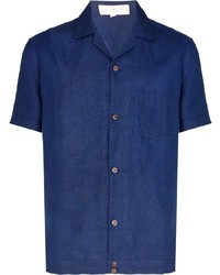 Мужская темно-синяя льняная рубашка с коротким рукавом от SMR Days