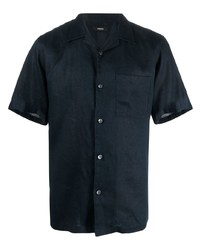 Мужская темно-синяя льняная рубашка с коротким рукавом от Theory