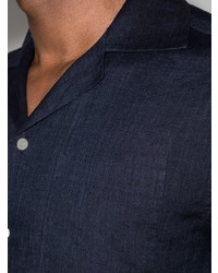 Мужская темно-синяя льняная рубашка с коротким рукавом от Frescobol Carioca