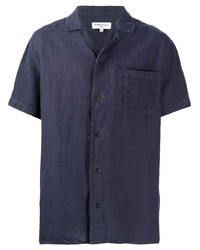 Мужская темно-синяя льняная рубашка с коротким рукавом от YMC