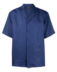 Мужская темно-синяя льняная рубашка с коротким рукавом от Z Zegna