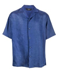 Мужская темно-синяя льняная рубашка с коротким рукавом от Zegna