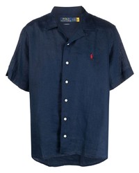 Мужская темно-синяя льняная футболка-поло с вышивкой от Polo Ralph Lauren