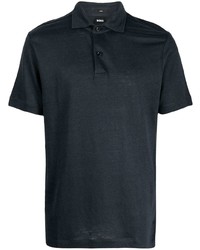 Мужская темно-синяя льняная футболка-поло от BOSS